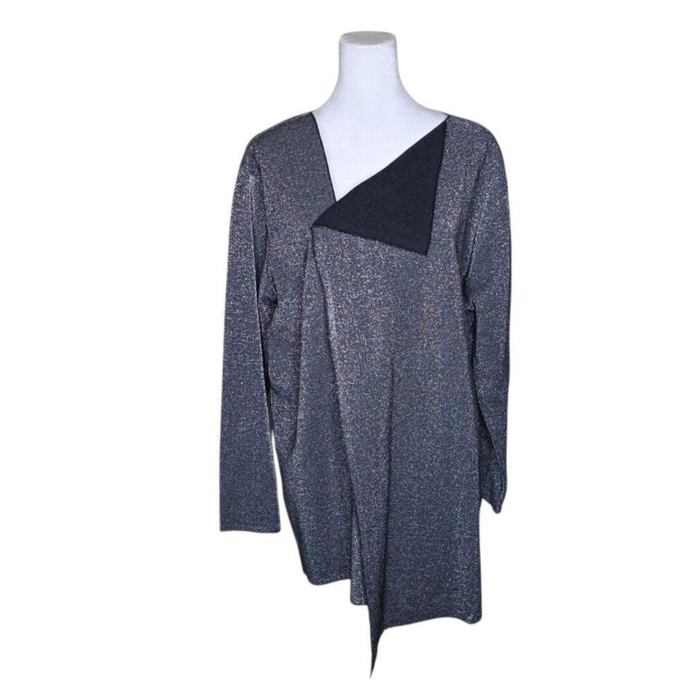 Ulla Popken Long Sleeve Asymmetrical Fashion Tunic Womens Size 20 22 Gray Silver